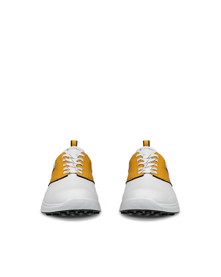 ECCO Men's Golf S-Casual Saddle Golf Shoe - WHITE / GOLDEN YELLOW