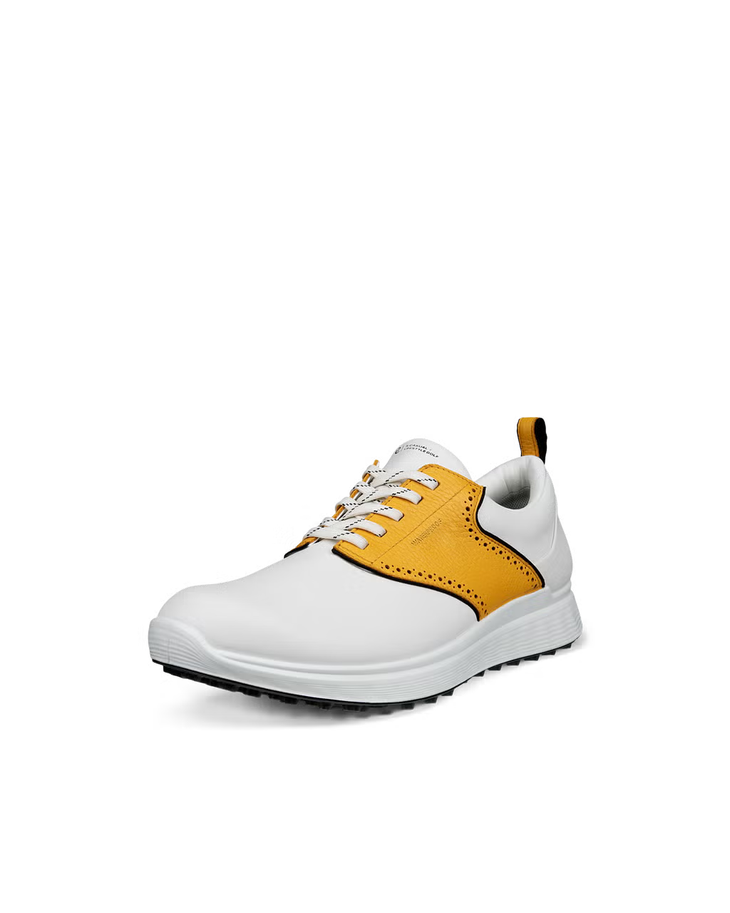 ECCO Men's Golf S-Casual Saddle Golf Shoe - WHITE / GOLDEN YELLOW