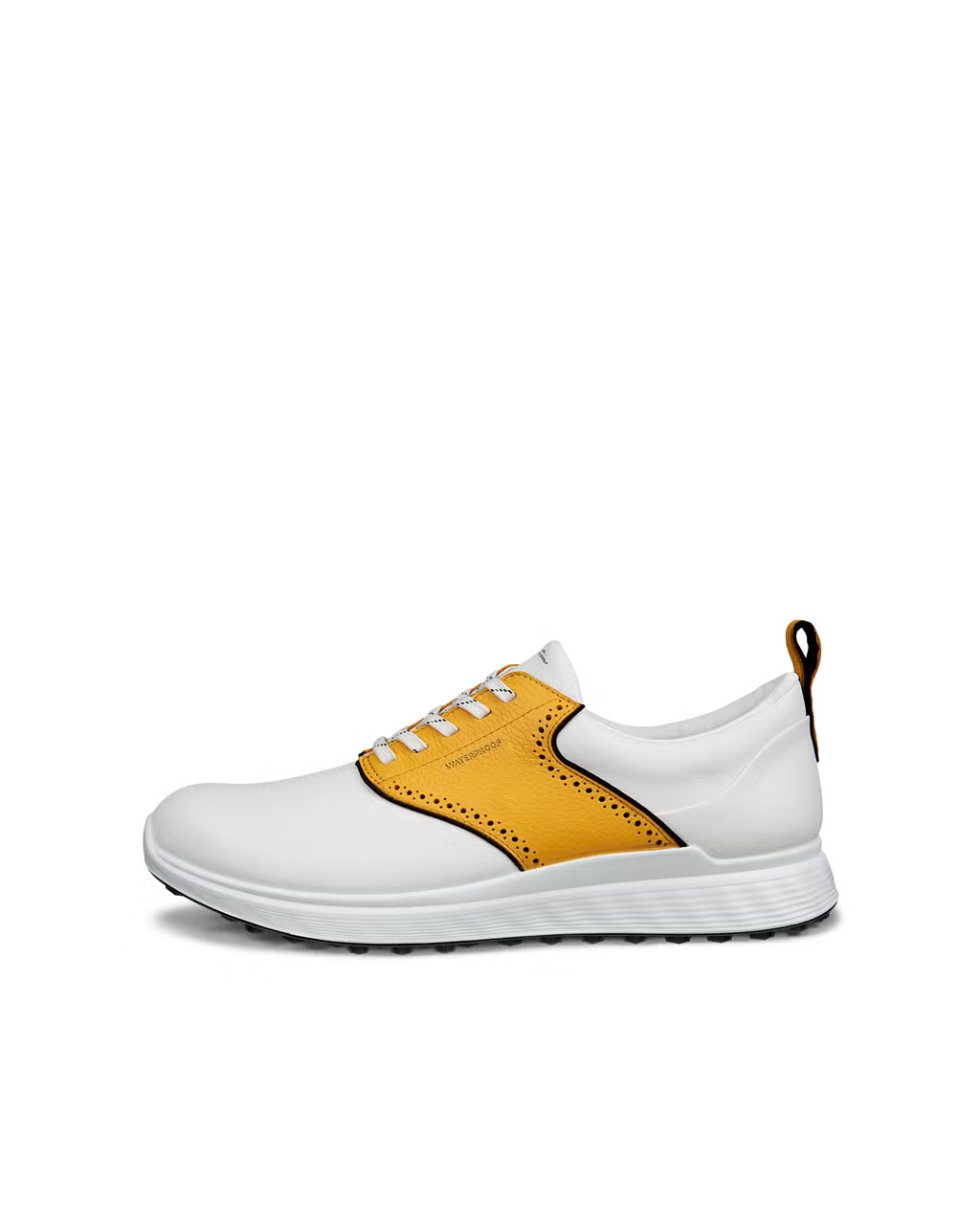 ECCO Men's Golf S-Casual Saddle Golf Shoe - WHITE / GOLDEN YELLOW