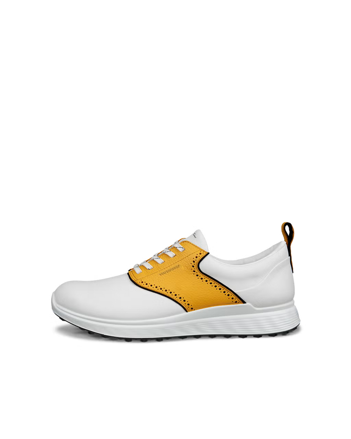 ECCO Men's Golf S-Casual Saddle Golf Shoe - WHITE / GOLDEN YELLOW