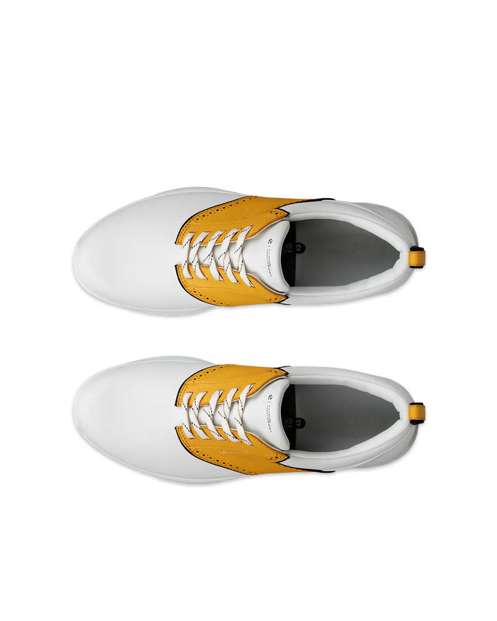 ECCO Men's Golf S-Casual Saddle Golf Shoe - WHITE / GOLDEN YELLOW