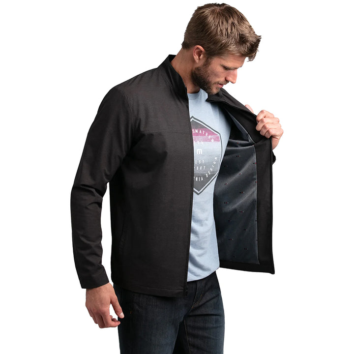 TRAVIS MATHEW MEN'S MIC CHECK FULL ZIP JACKET - BLACK