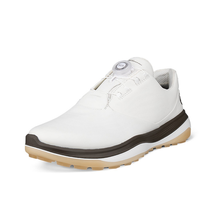 ECCO Men's LT1 BOA Hybrid Leather Waterproof Golf Shoes - WHITE / TARMAC