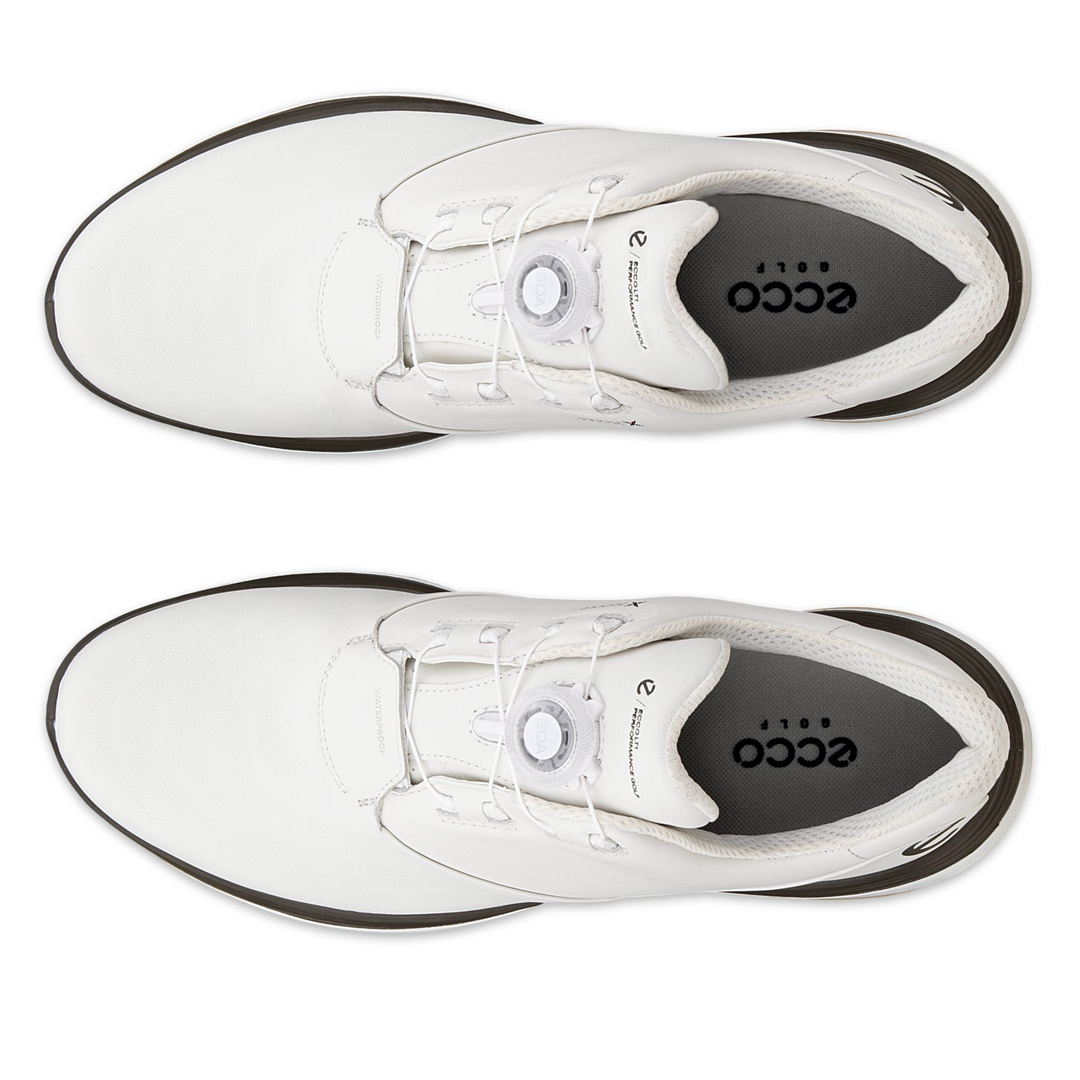 ECCO Men's LT1 BOA Hybrid Leather Waterproof Golf Shoes - WHITE / TARMAC