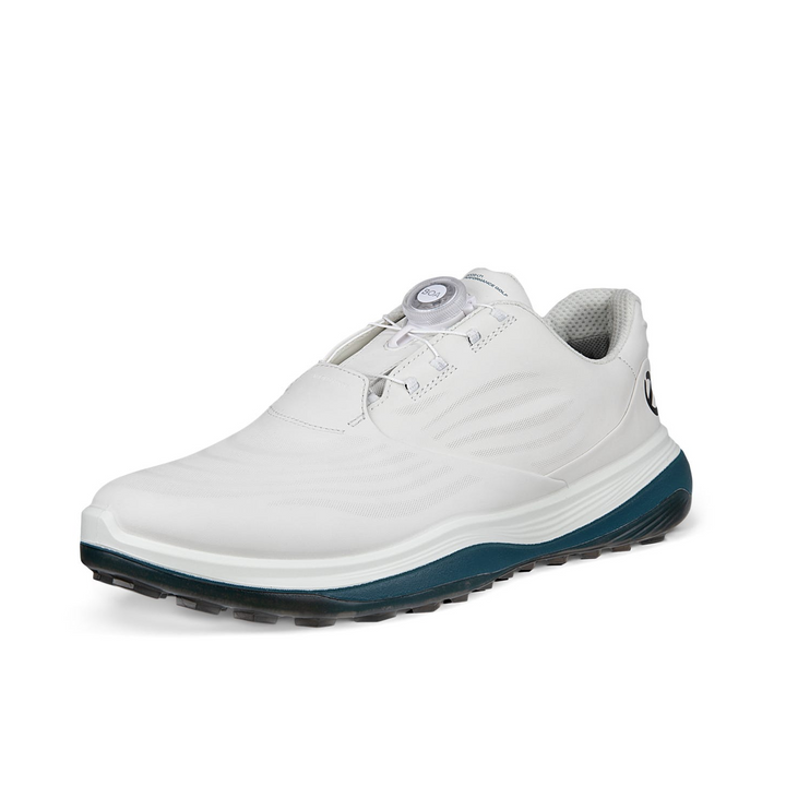 ECCO Men's LT1 BOA Hybrid Leather Waterproof Golf Shoes - WHITE / PETROL