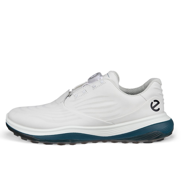 ECCO Men's LT1 BOA Hybrid Leather Waterproof Golf Shoes - WHITE / PETROL