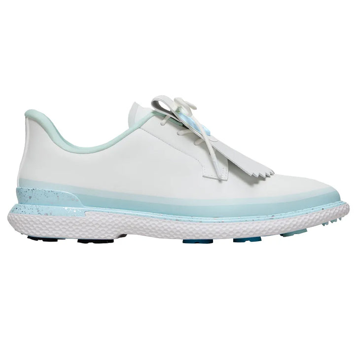 G/FORE WOMEN'S GALLIVAN2R TUXEDO STRIPE KILTIE STIPPLED GOLF SHOE - SNOW / DAYBREAK