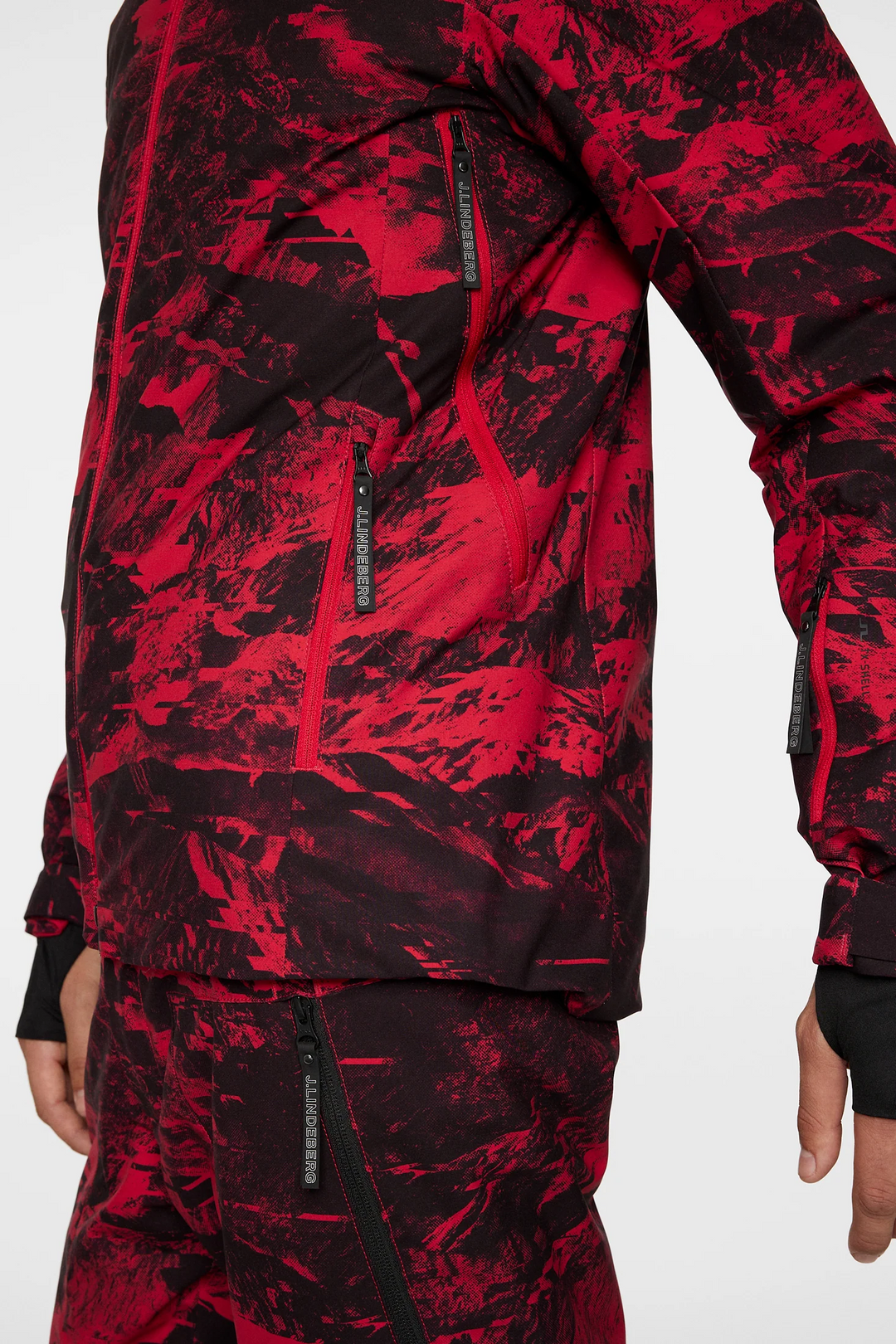 J.Lindeberg Men's ACE Printed Ski Jacket - MOUNTAIN GLITCH RED