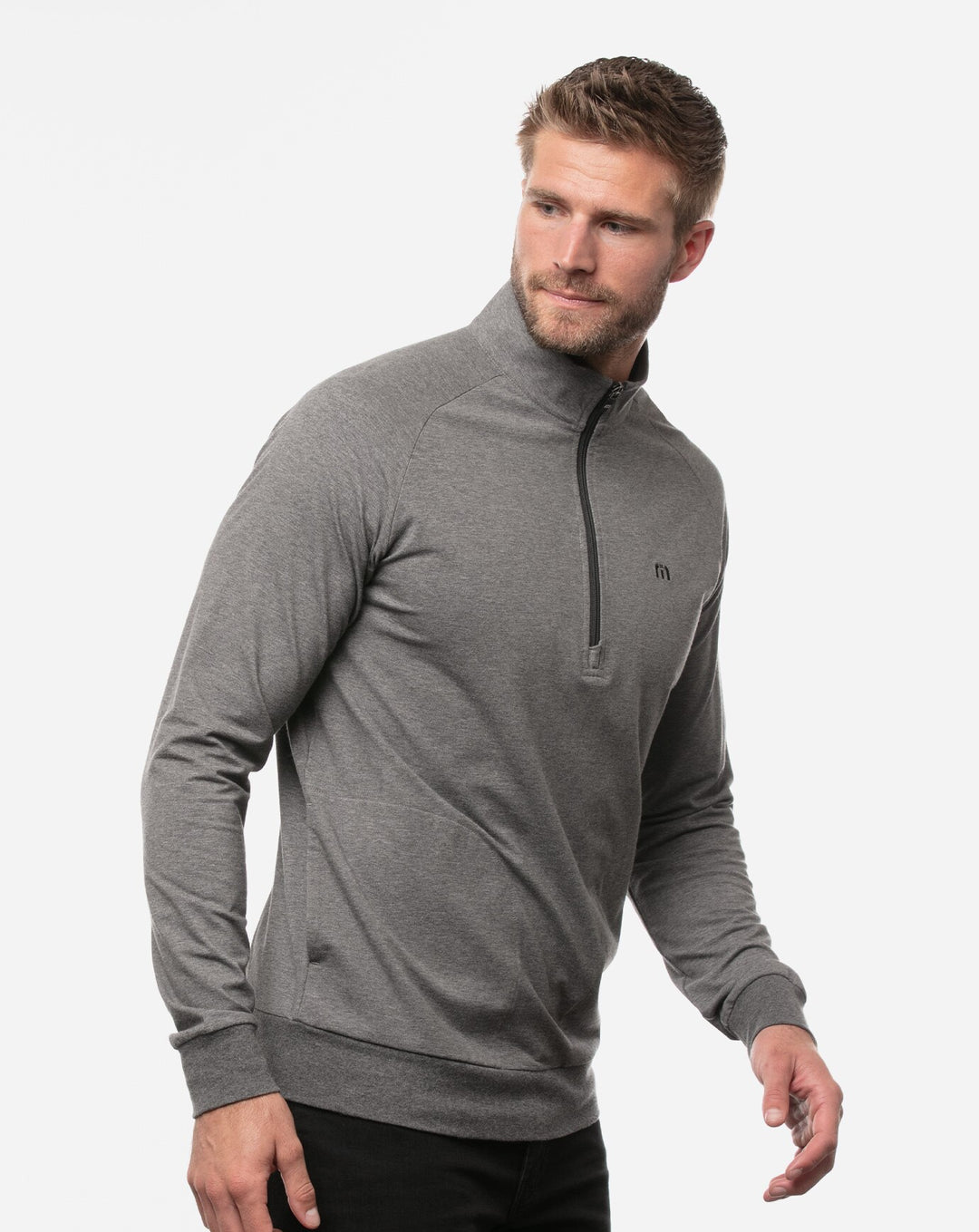 TRAVIS MATHEW MEN'S ZACHARY 1/4 ZIP PULLOVER - HEATHER DARK SHADOW