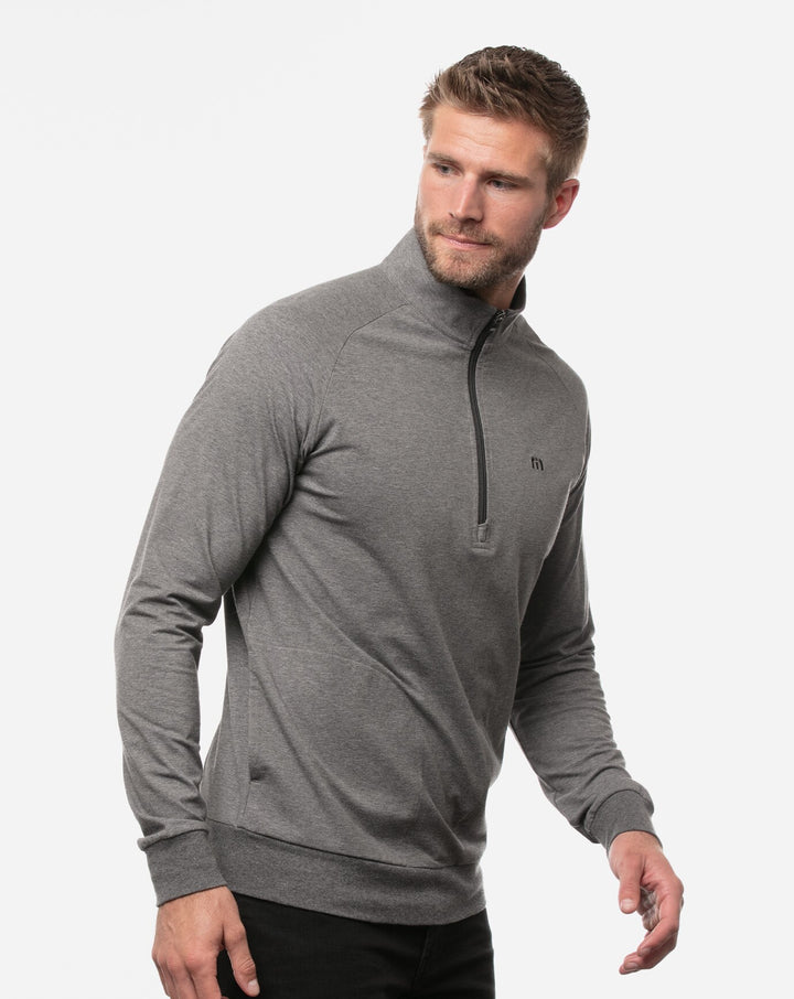 TRAVIS MATHEW MEN'S ZACHARY 1/4 ZIP PULLOVER - HEATHER DARK SHADOW