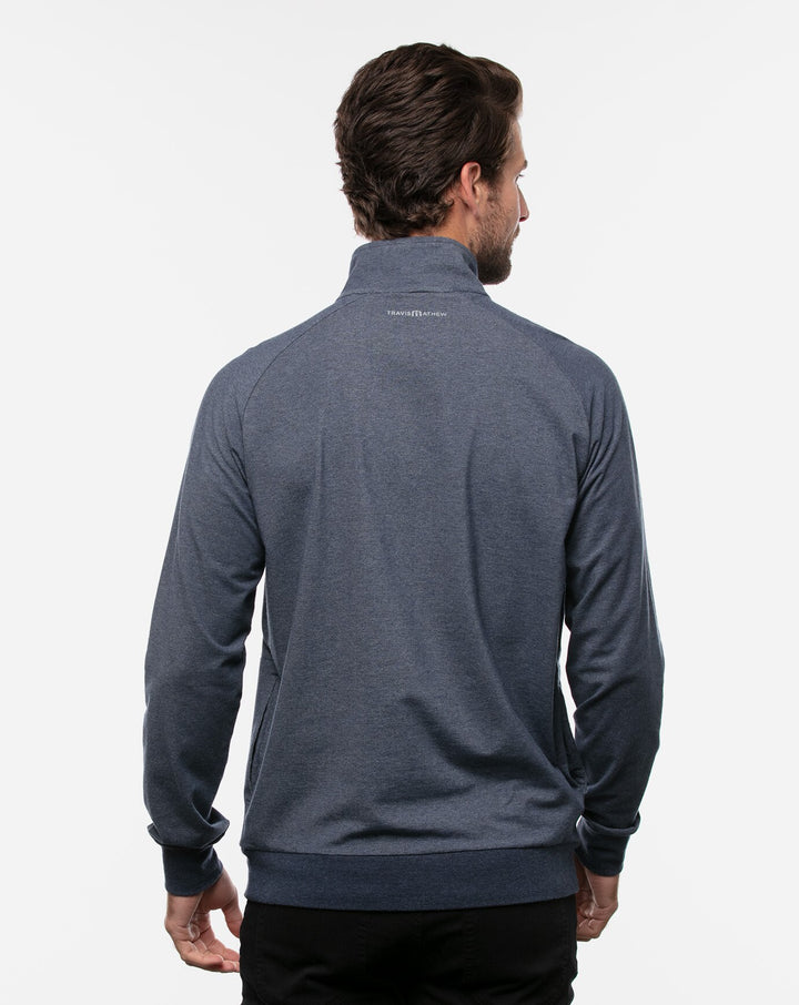 TRAVIS MATHEW MEN'S ZACKARY 1/4 ZIP PULLOVER - HEATHER BLUE NIGHTS