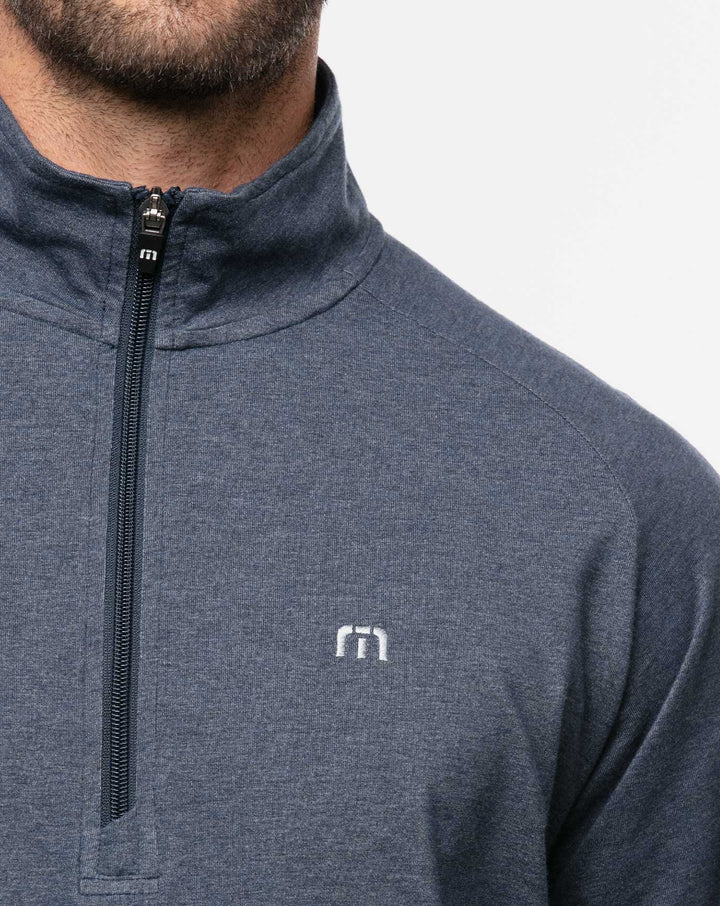 TRAVIS MATHEW MEN'S ZACKARY 1/4 ZIP PULLOVER - HEATHER BLUE NIGHTS