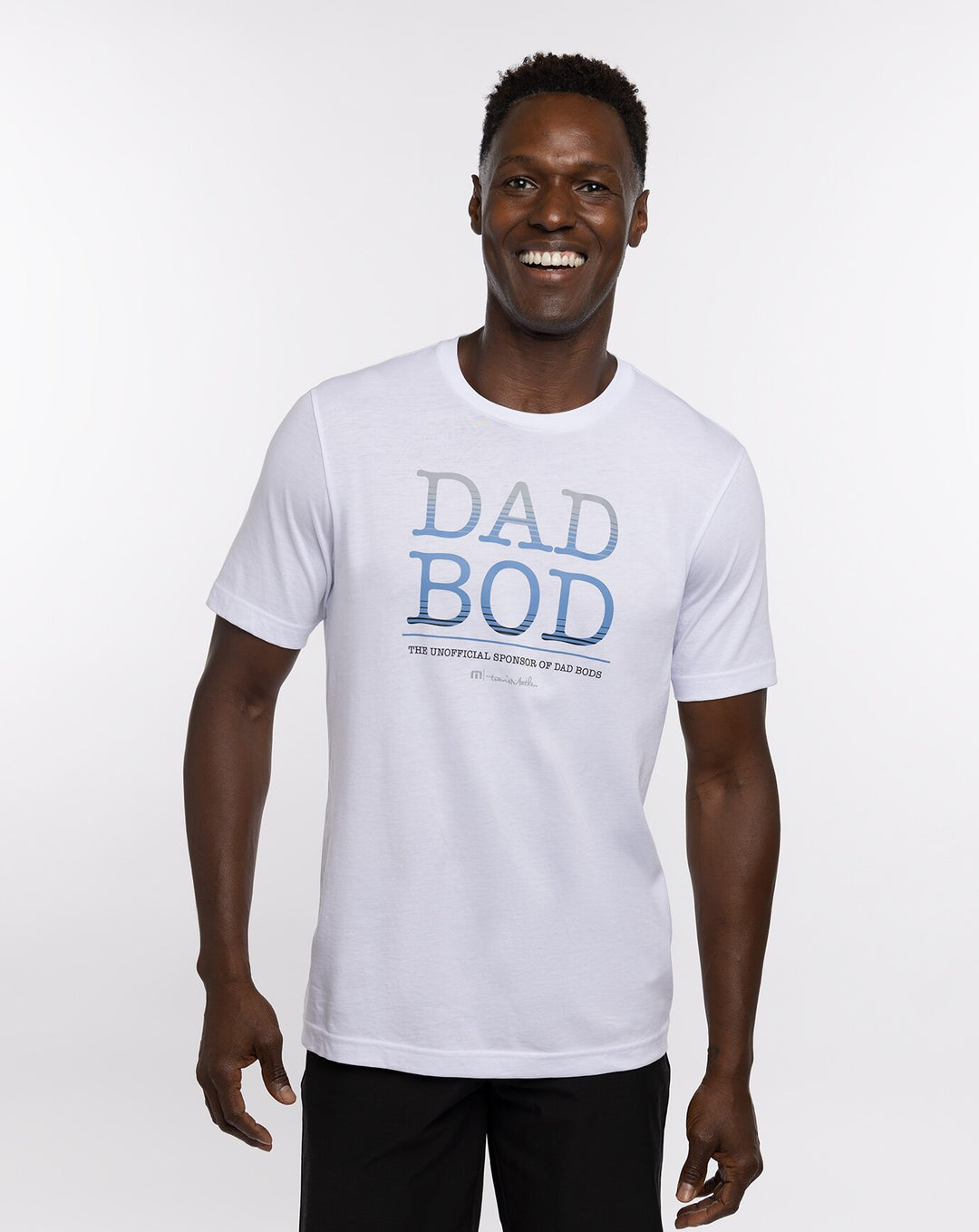 TRAVIS MATHEW MENS DAD BOD 2.0 T-SHIRT - WHITE/BLUE