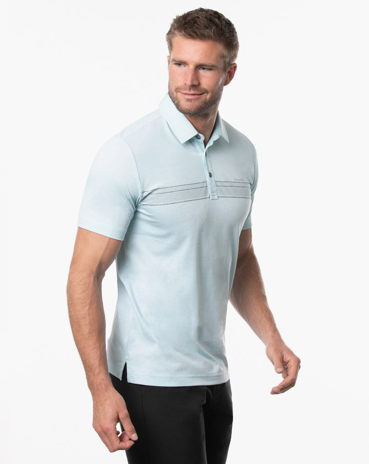 TRAVIS MATHEW MENS HOLE CARD POLO - HEATHER PETIT FOUR