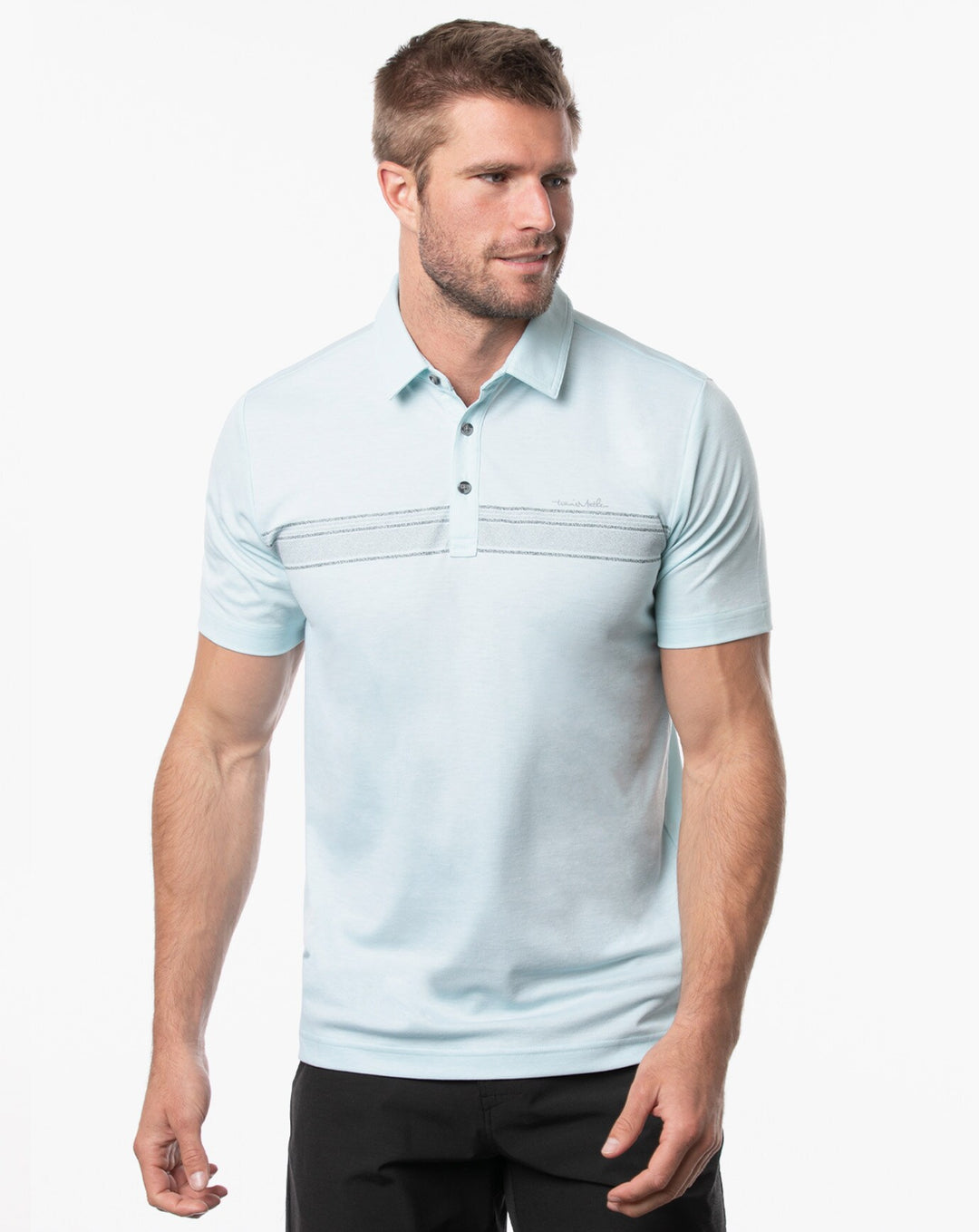 TRAVIS MATHEW MENS HOLE CARD POLO - HEATHER PETIT FOUR