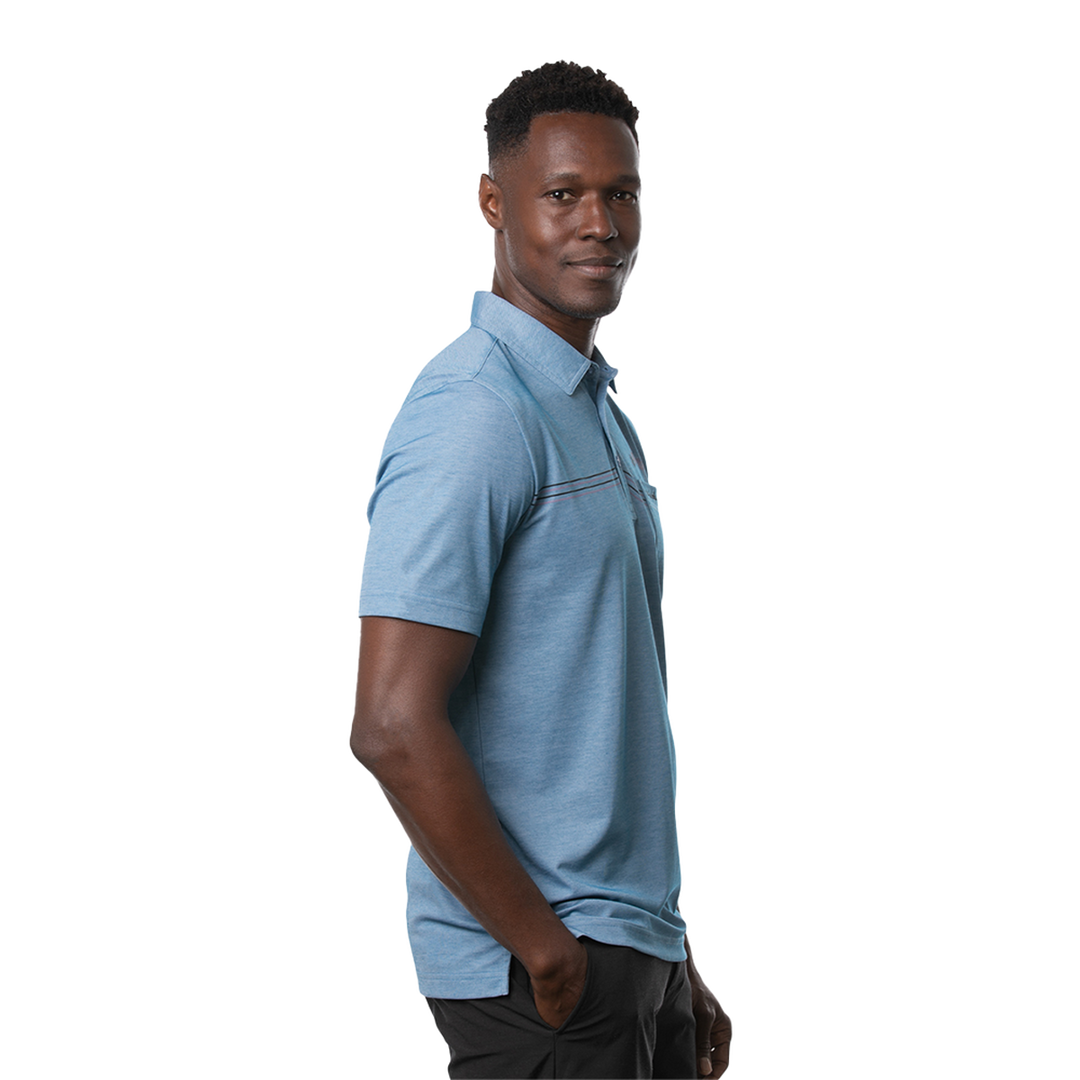 TRAVIS MATHEW MENS MAX BET POLO - HEATHER BLUE SAPPHIRE