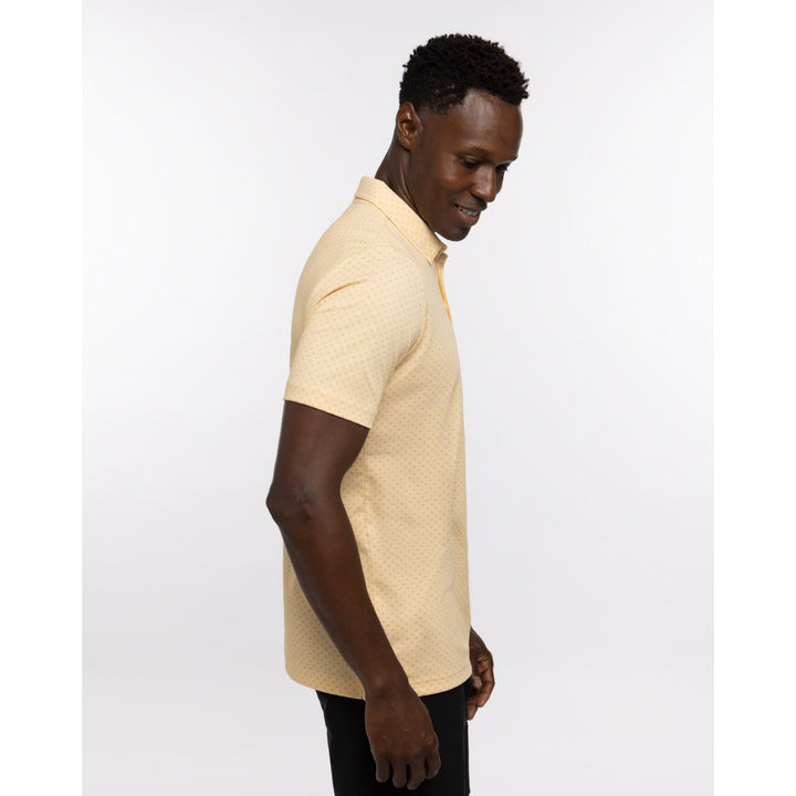 TRAVIS MATHEW MENS BAMBOO CALM POLO - HEATHER GOLDEN CREAM