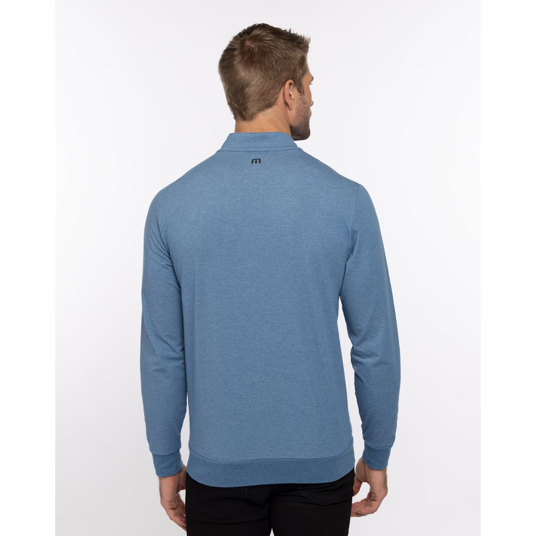 TRAVIS MATHEW MENS SPLASH OF COLOR QUARTER ZIP PULLOVER - HEATHER MID BLUE