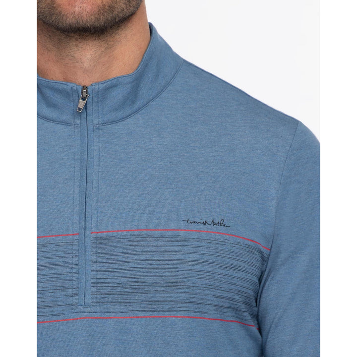 TRAVIS MATHEW MENS SPLASH OF COLOR QUARTER ZIP PULLOVER - HEATHER MID BLUE