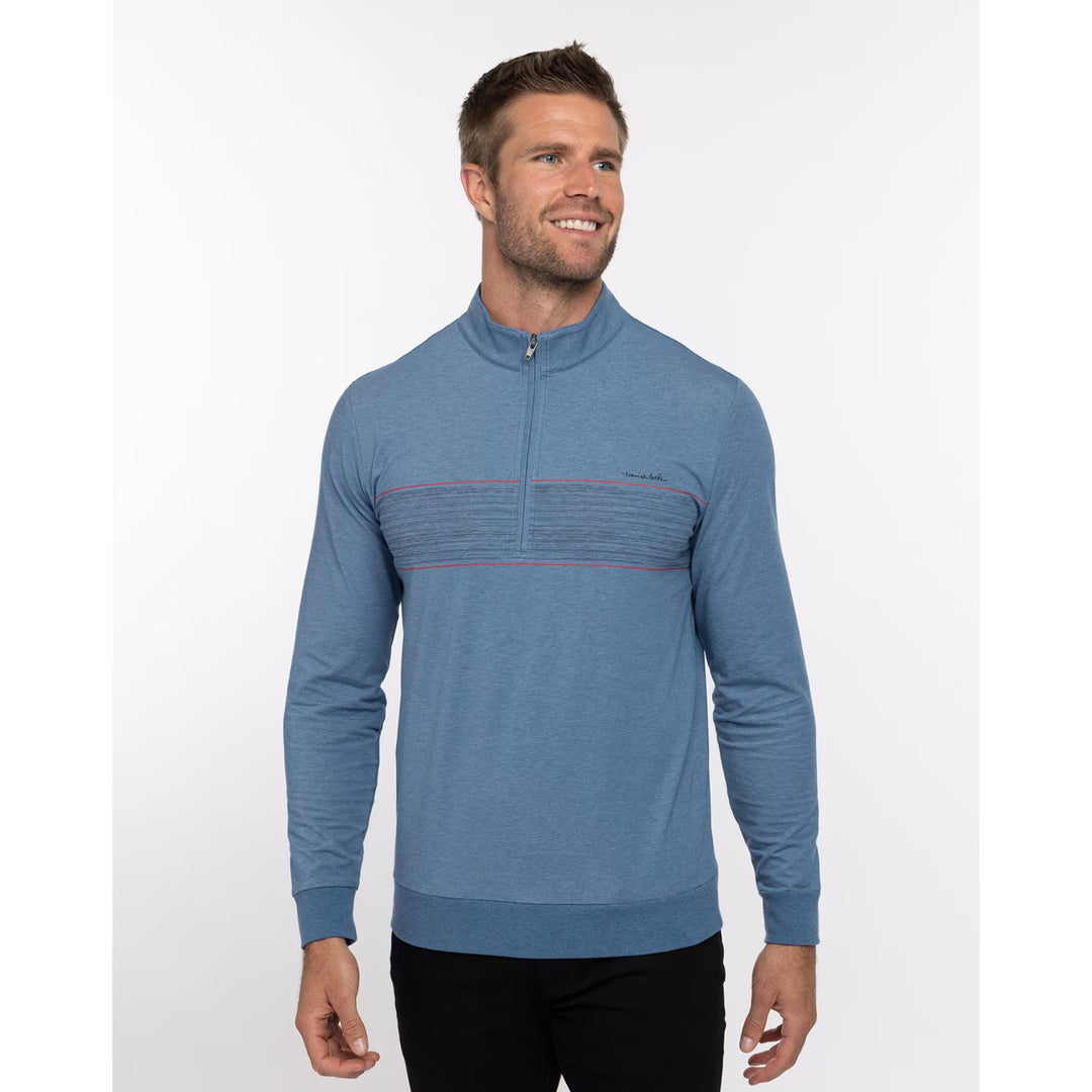 TRAVIS MATHEW MENS SPLASH OF COLOR QUARTER ZIP PULLOVER - HEATHER MID BLUE