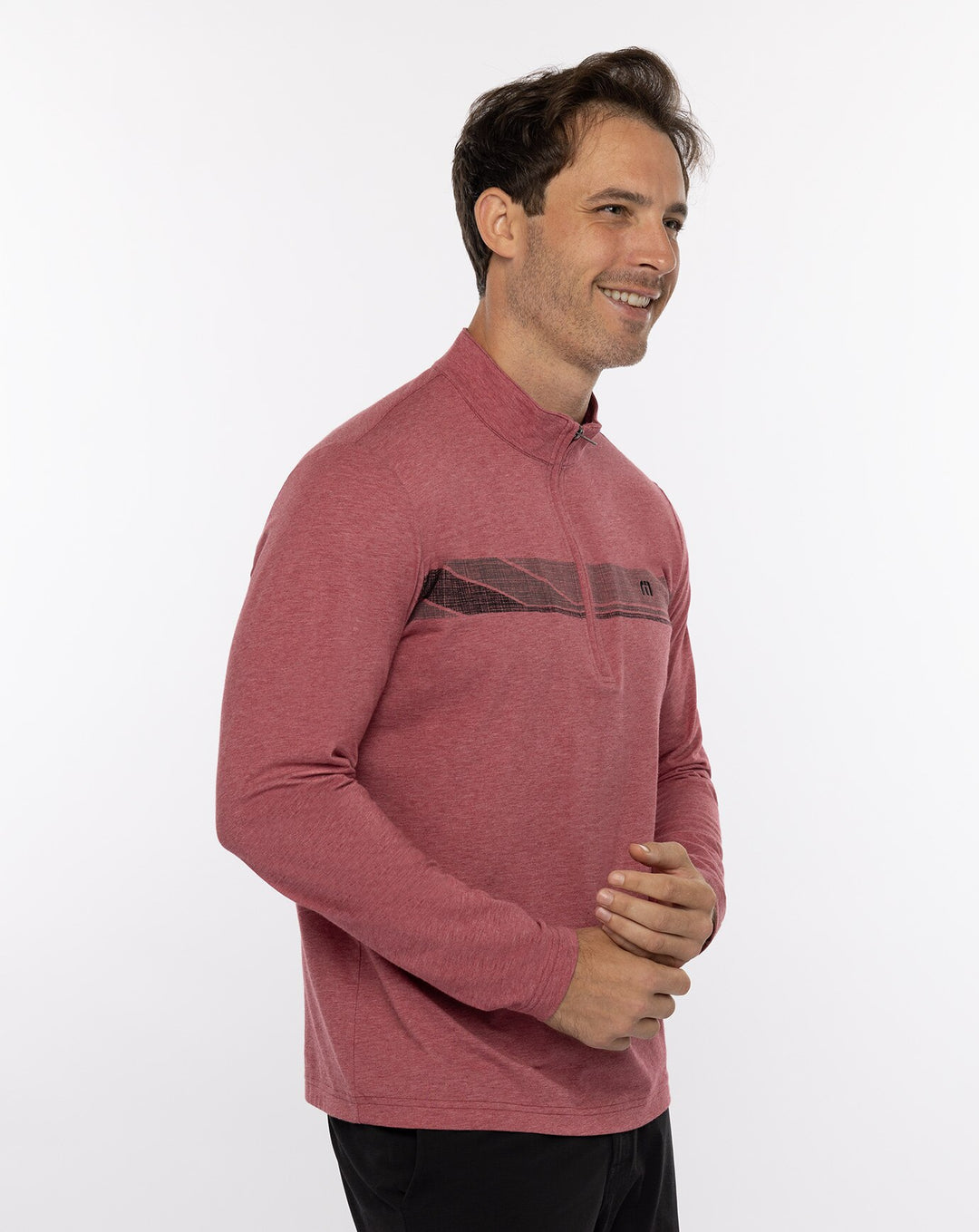 TRAVIS MATHEW MENS SUNSET SERENADE QUARTER ZIP PULLOVER - HEATHER EARTH RED