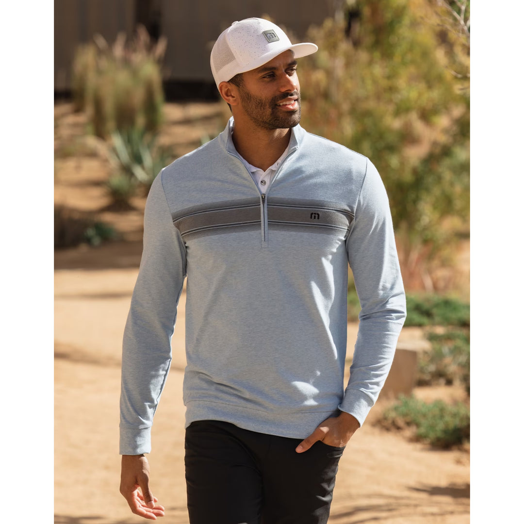 TRAVIS MATHEW MENS TEQUILA SOUR PULLOVER - HEATHER BEL AIR BLUE