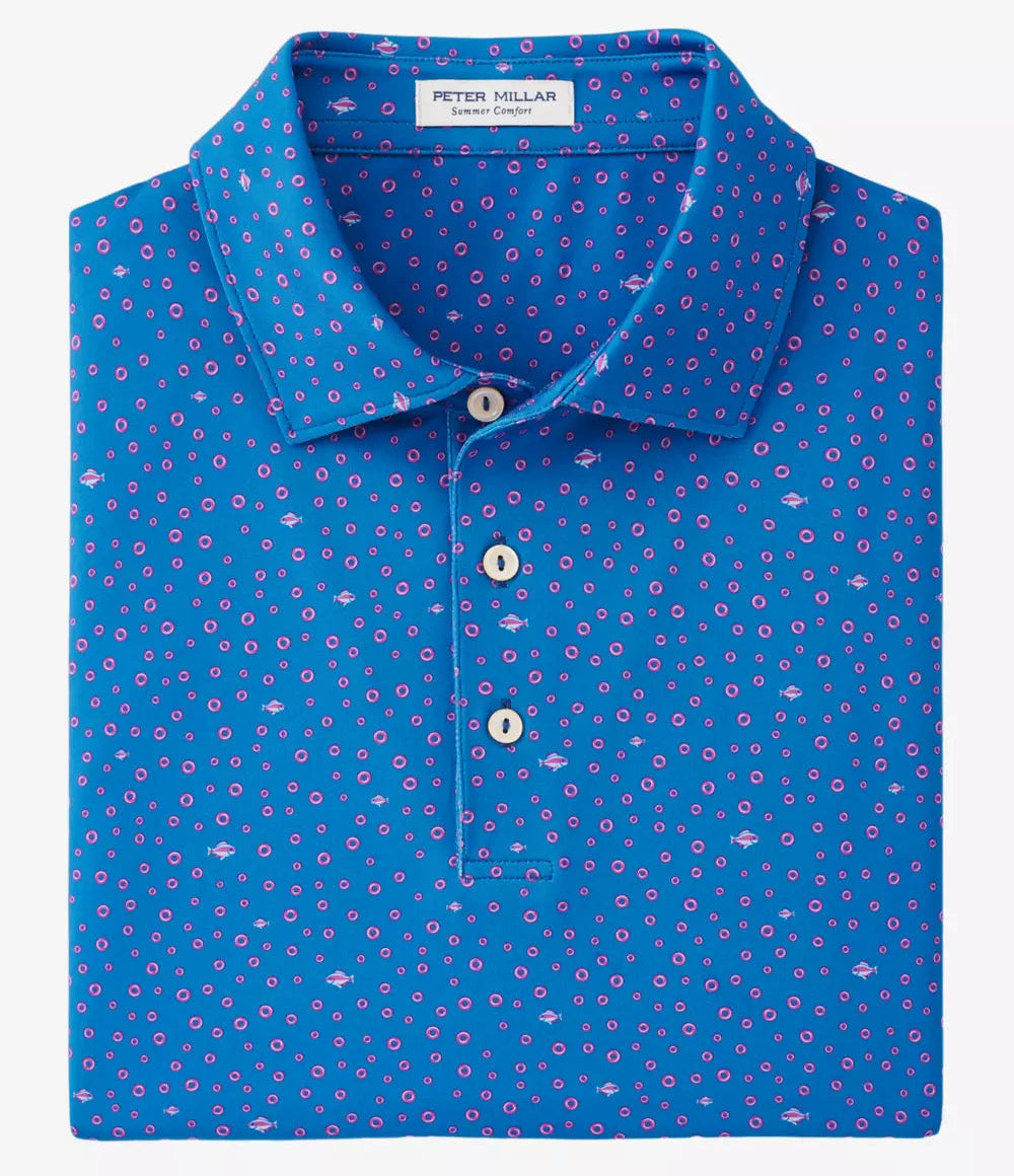 Peter Millar Men's Classic Fit Fish Performance Jersey Polo - STARBOARD BLUE