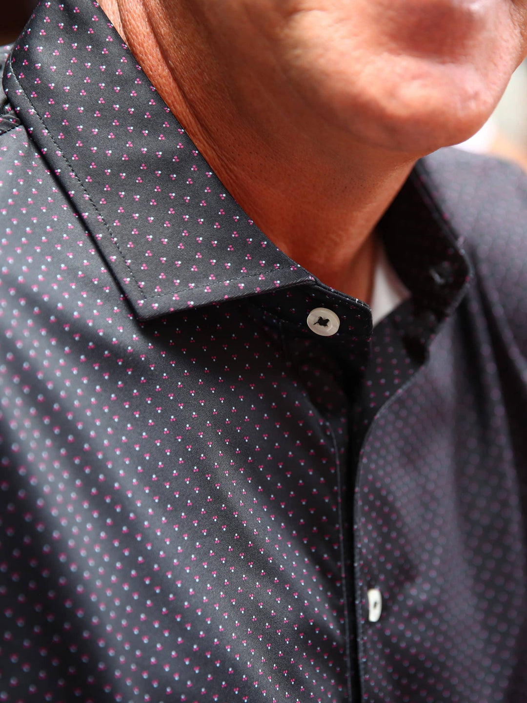 Donald Ross Classic Fit Mens Short Sleeve Tri-Dot Print Polo - BLACK/SANGRIA/ICE LAKE