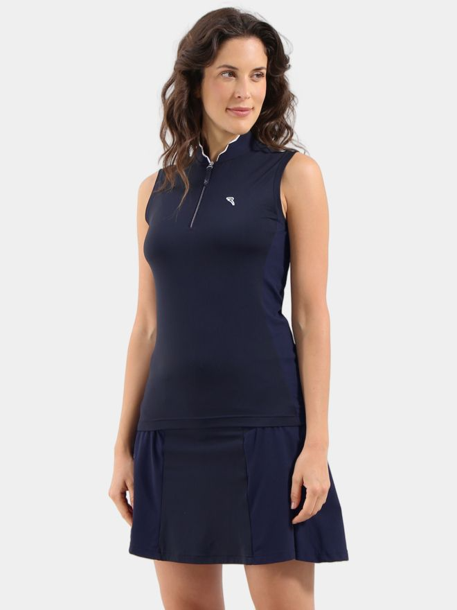 Chervo Women's ASTEROIDE Quarter Zip Sleeveless Polo - NAVY