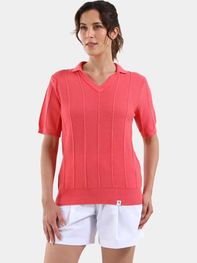 Chervo Women's NASSA 3/4 Sleeve Knitted Cotton Polo - ROSE