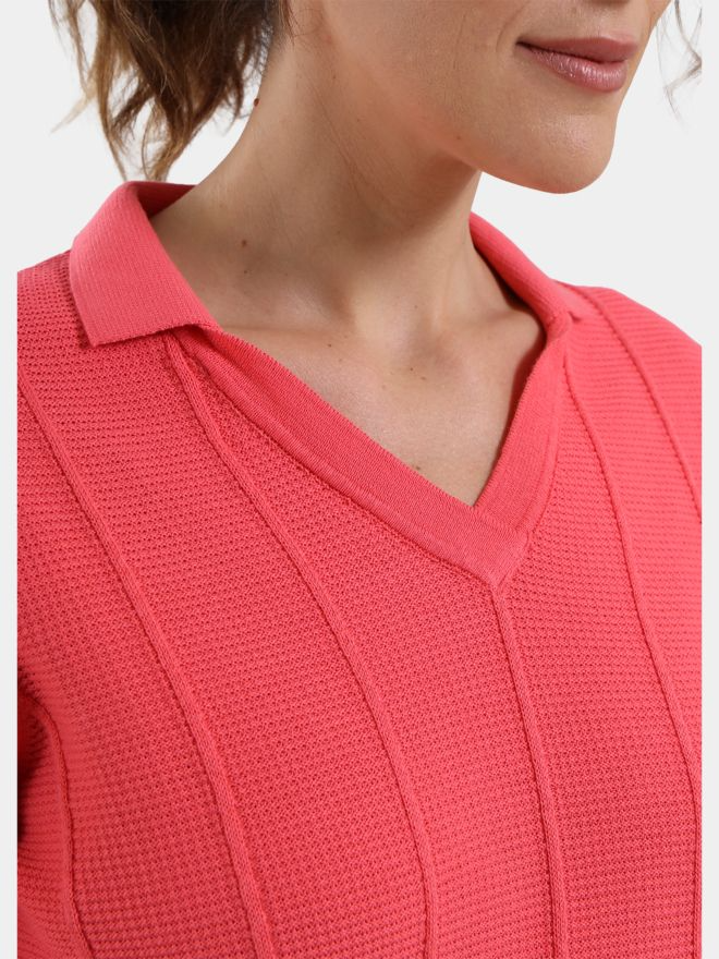 Chervo Women's NASSA 3/4 Sleeve Knitted Cotton Polo - ROSE