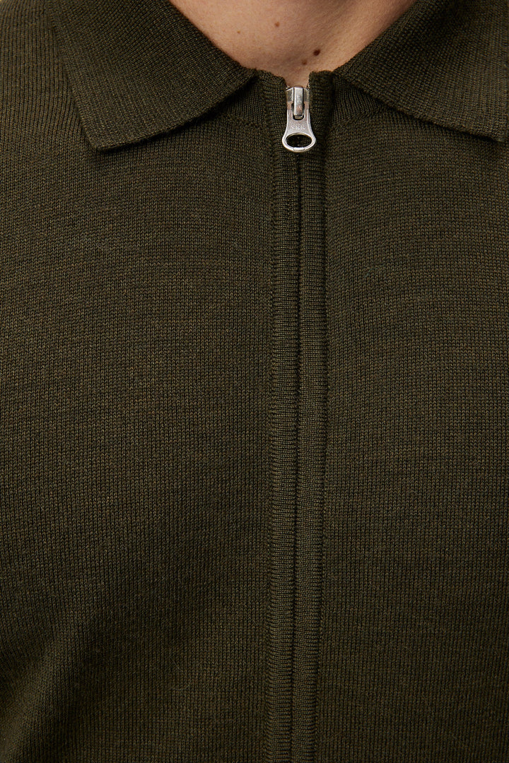 J.Lindeberg Mens Nyle Merino Zip Cardigan - FOREST GREEN