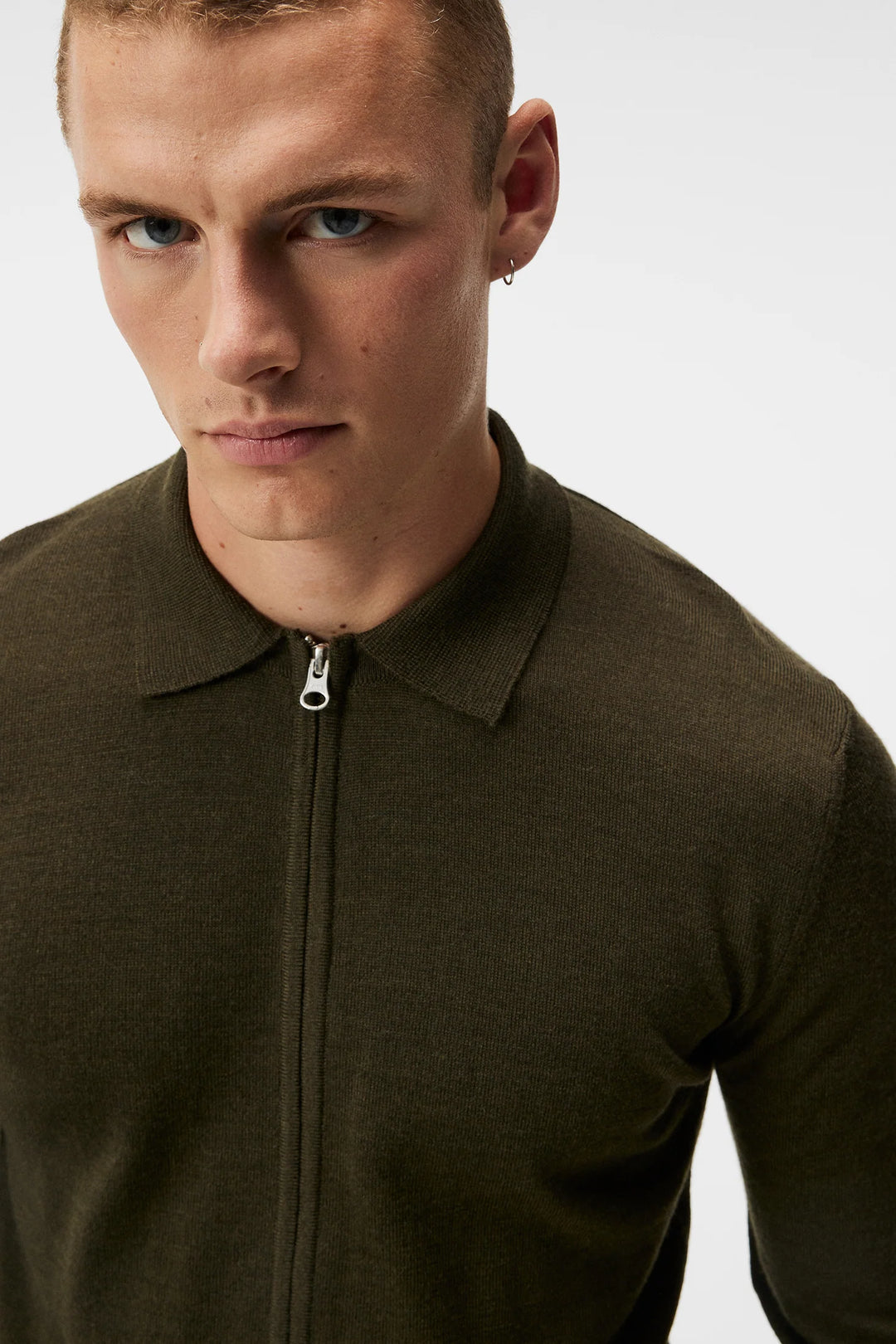 J.Lindeberg Mens Nyle Merino Zip Cardigan - FOREST GREEN
