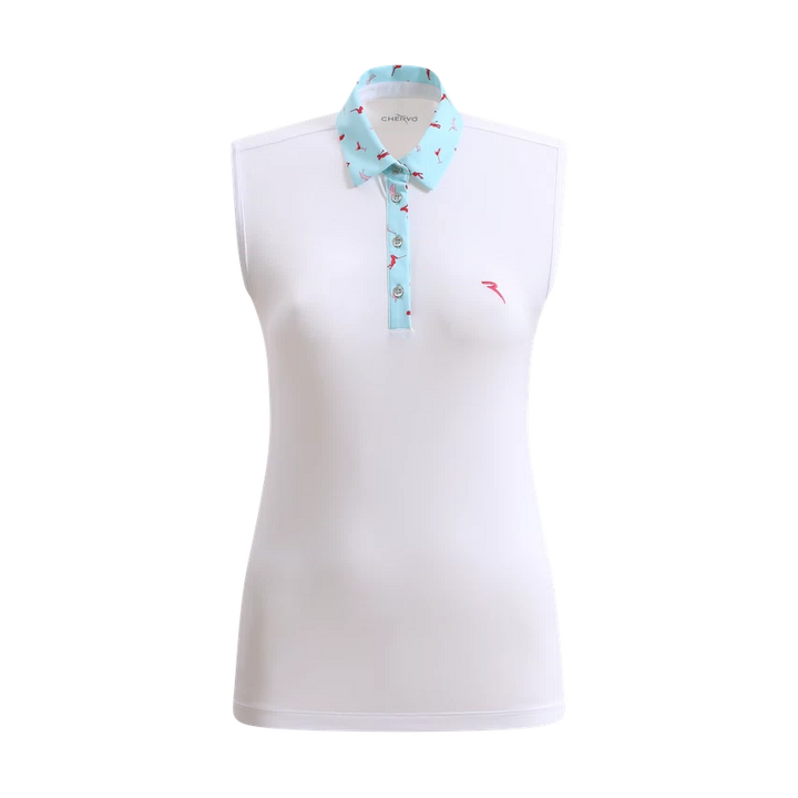 Chervo Women's AVIGNON Sleeveless Pique Polo - WHITE / POWDER BLUE