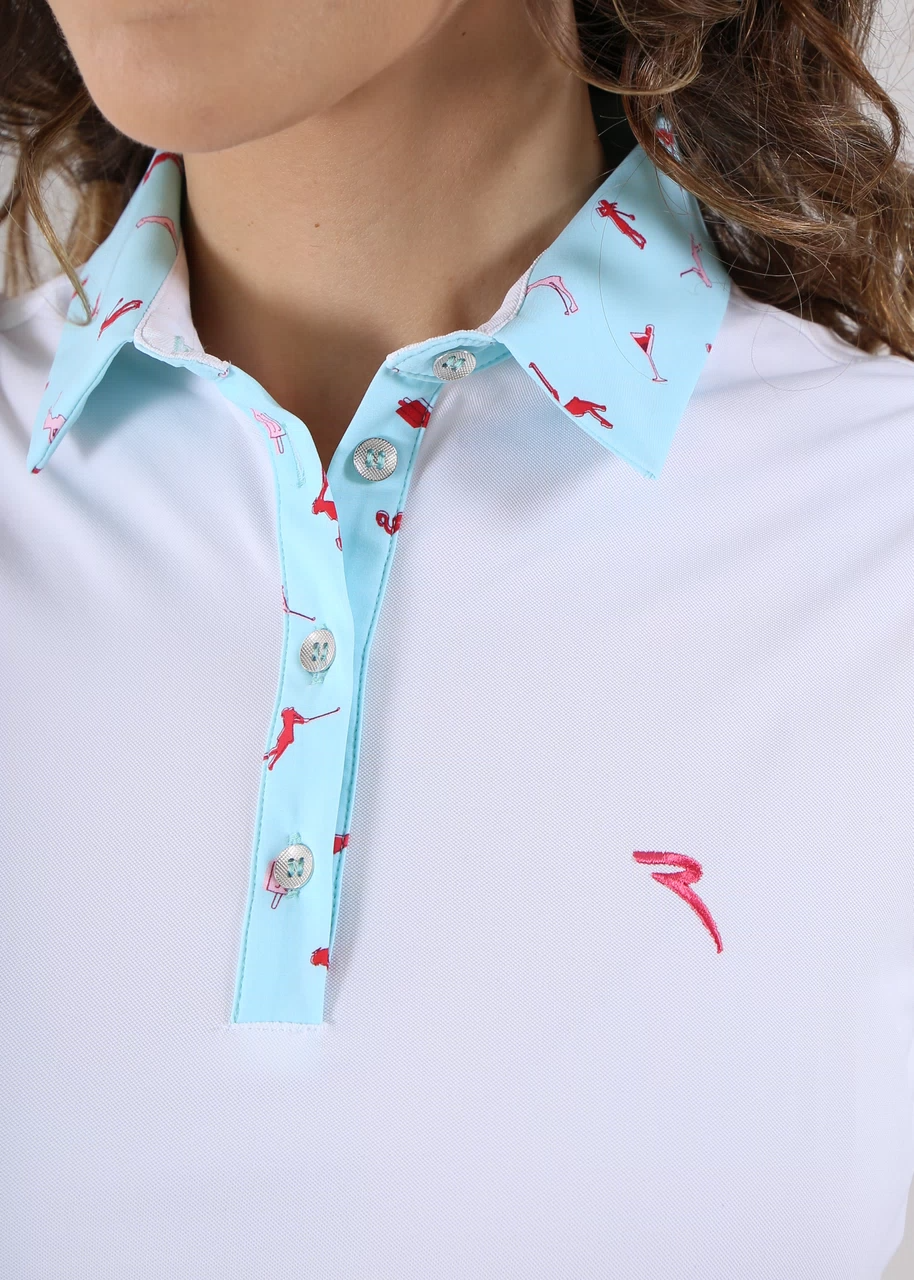 Chervo Women's AVIGNON Sleeveless Pique Polo - WHITE / POWDER BLUE