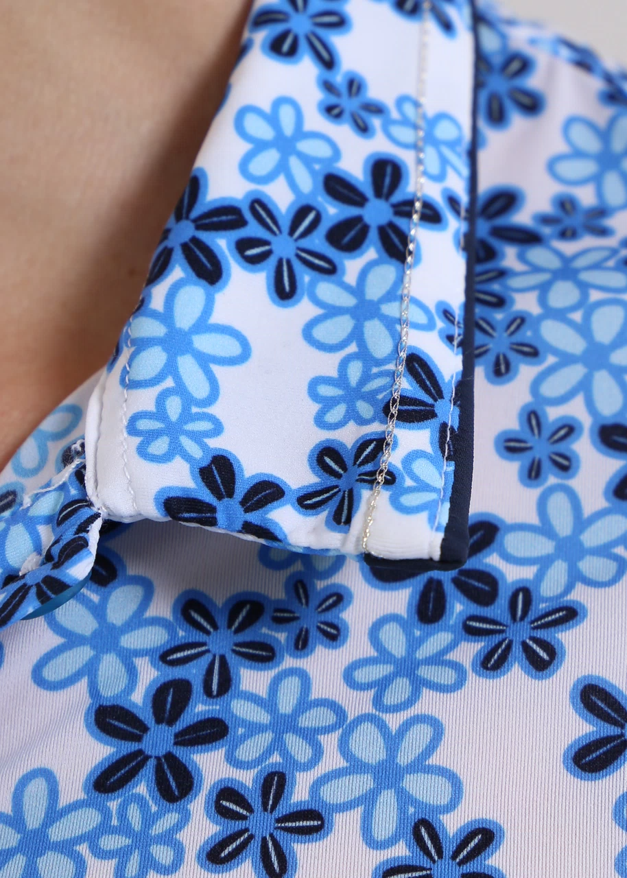 Chervo Women's ADDISABEBA Floral Print Polo - WHITE / BLUE
