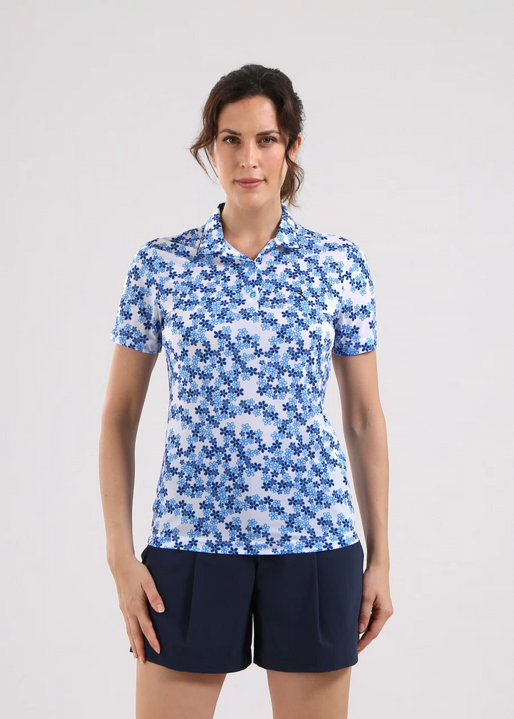 Chervo Women's ADDISABEBA Floral Print Polo - WHITE / BLUE