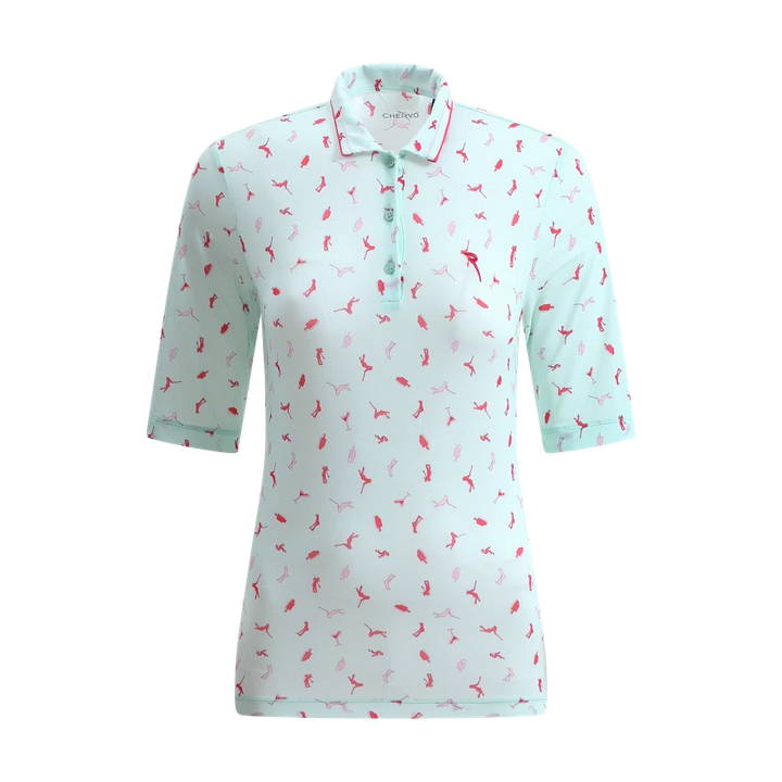 Chervo Women's AGADIR 3/4 Sleeve Print Polo - SKY BLUE / ROSE