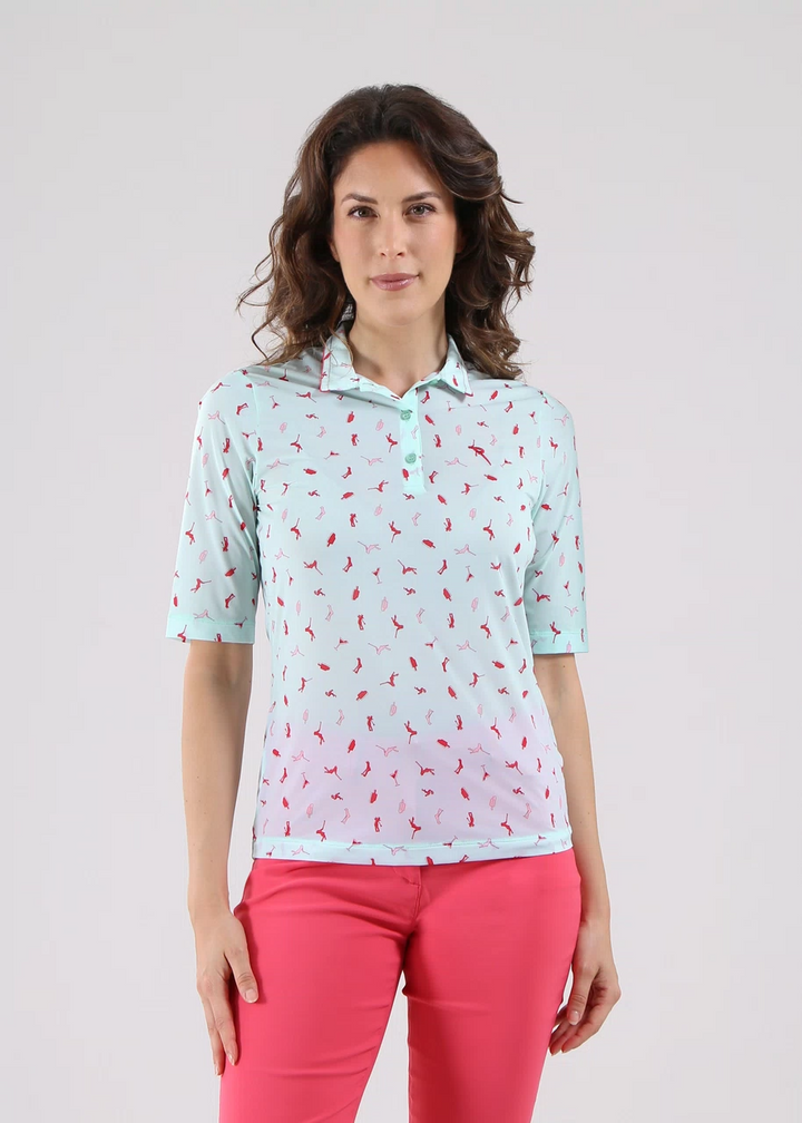 Chervo Women's AGADIR 3/4 Sleeve Print Polo - SKY BLUE / ROSE