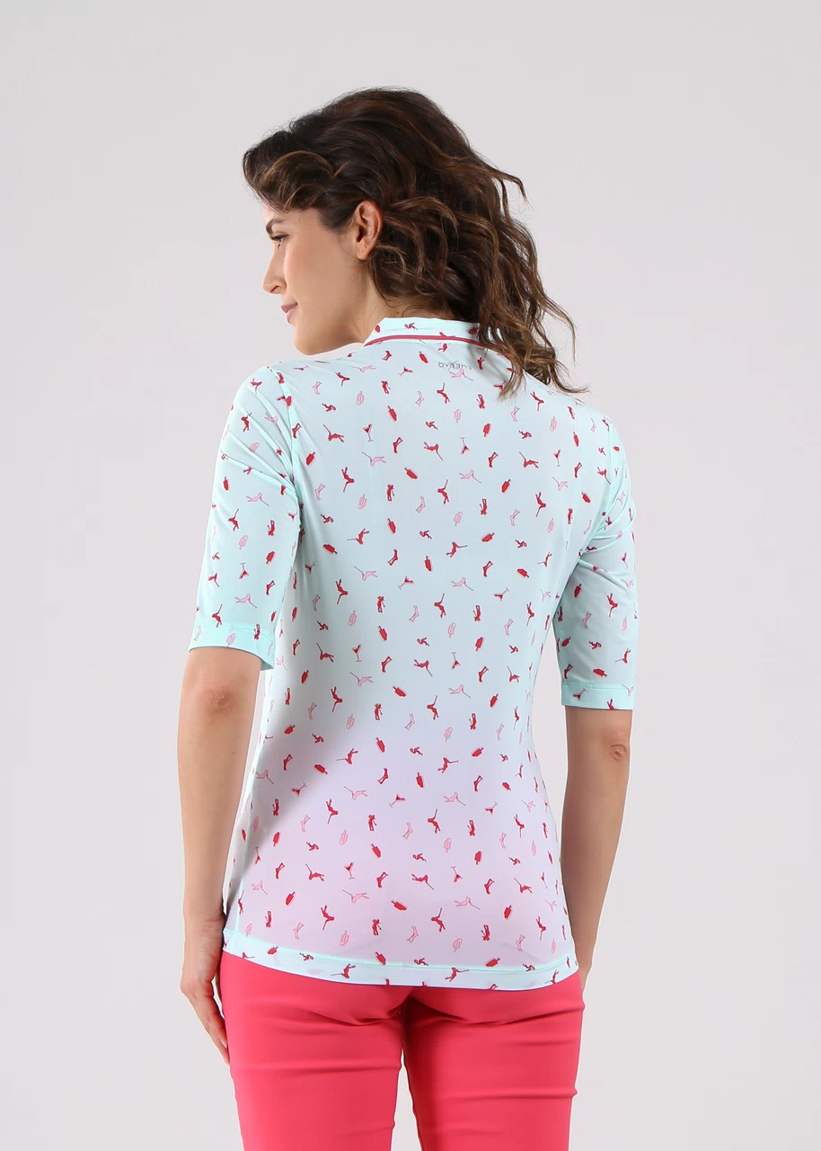 Chervo Women's AGADIR 3/4 Sleeve Print Polo - SKY BLUE / ROSE