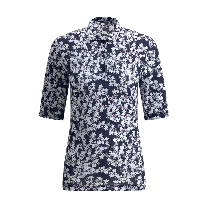 Chervo Women's AGADIR 3/4 Sleeve Floral Print Polo - NAVY / WHITE