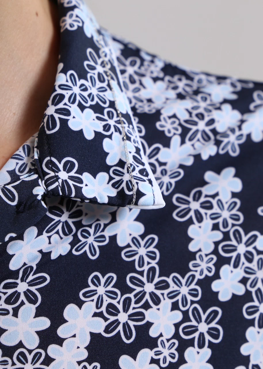 Chervo Women's AGADIR 3/4 Sleeve Floral Print Polo - NAVY / WHITE