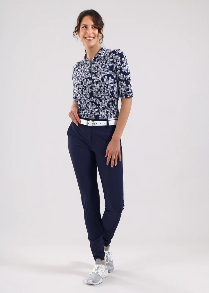 Chervo Women's AGADIR 3/4 Sleeve Floral Print Polo - NAVY / WHITE
