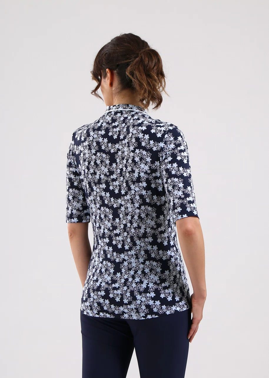Chervo Women's AGADIR 3/4 Sleeve Floral Print Polo - NAVY / WHITE