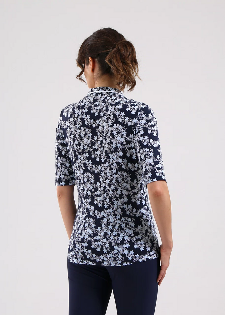 Chervo Women's AGADIR 3/4 Sleeve Floral Print Polo - NAVY / WHITE