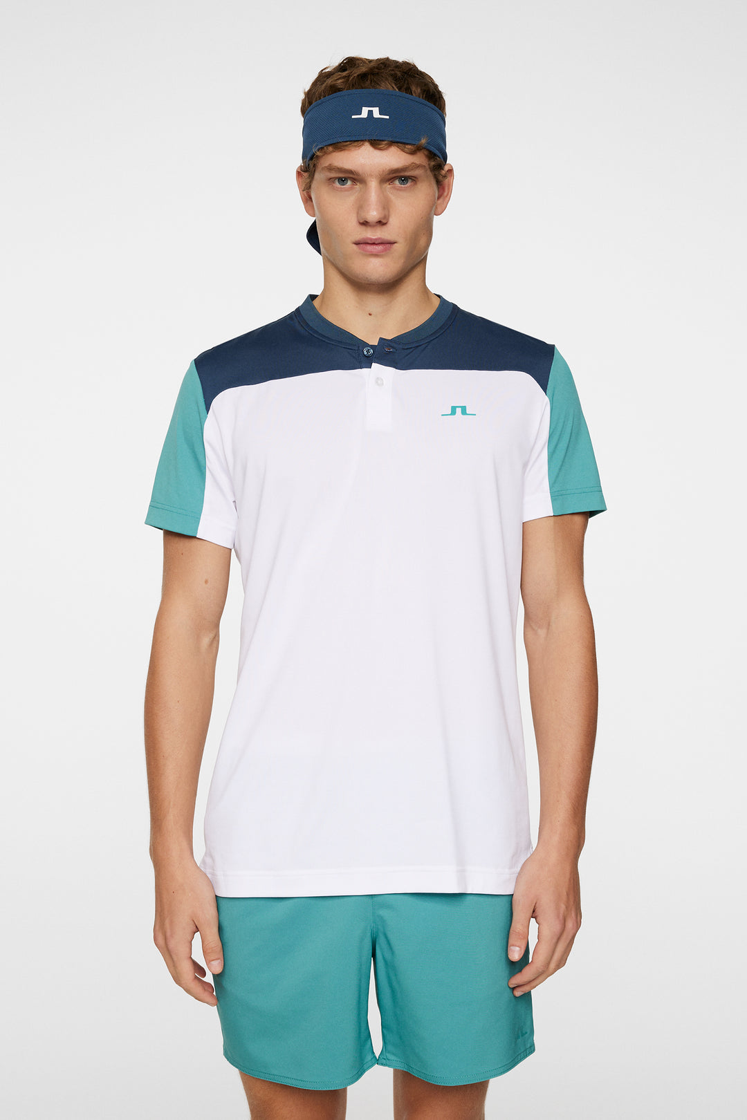 J.Lindeberg Mens Michael Polo Short Sleeve - WHITE/TEAL