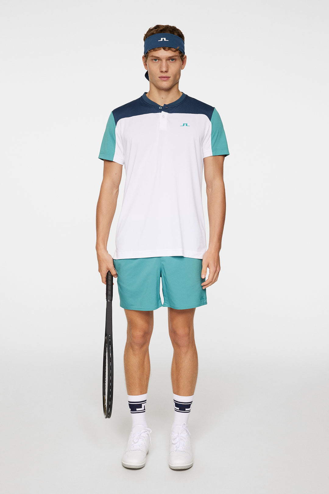 J.Lindeberg Mens Michael Polo Short Sleeve - WHITE/TEAL