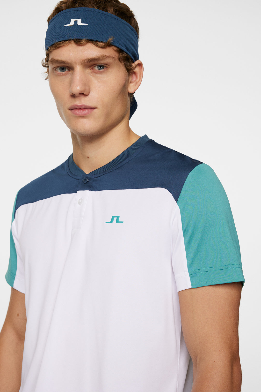 J.Lindeberg Mens Michael Polo Short Sleeve - WHITE/TEAL