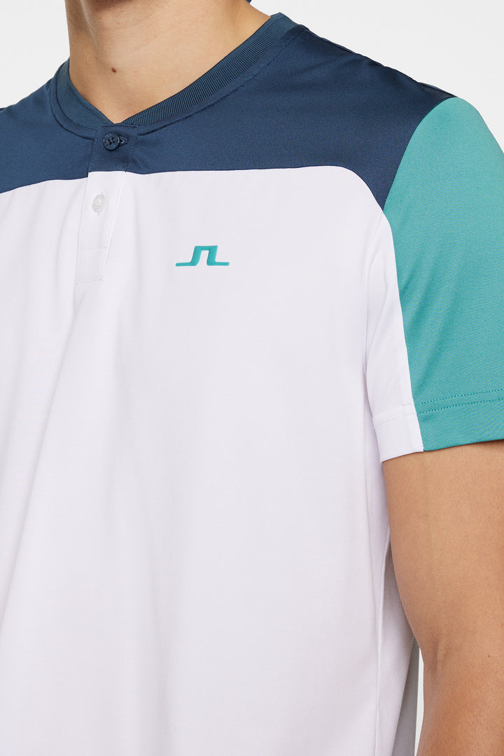 J.Lindeberg Mens Michael Polo Short Sleeve - WHITE/TEAL