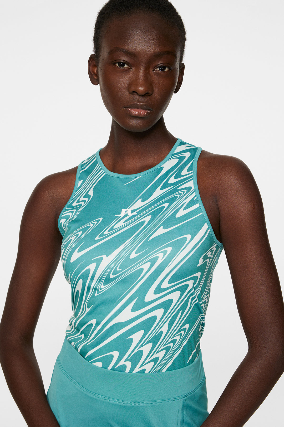 J.Lindeberg Womens Delia Printed Sleeve Less Tank Top - TEAL
